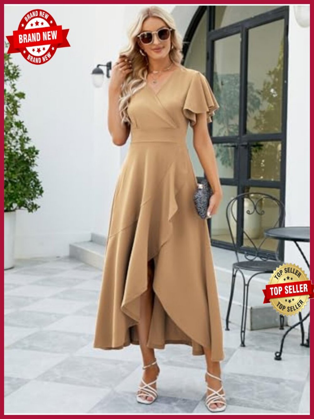 Elegant V-Neck Wrap Ruffle Split Formal Dress - Picture 5 of 6